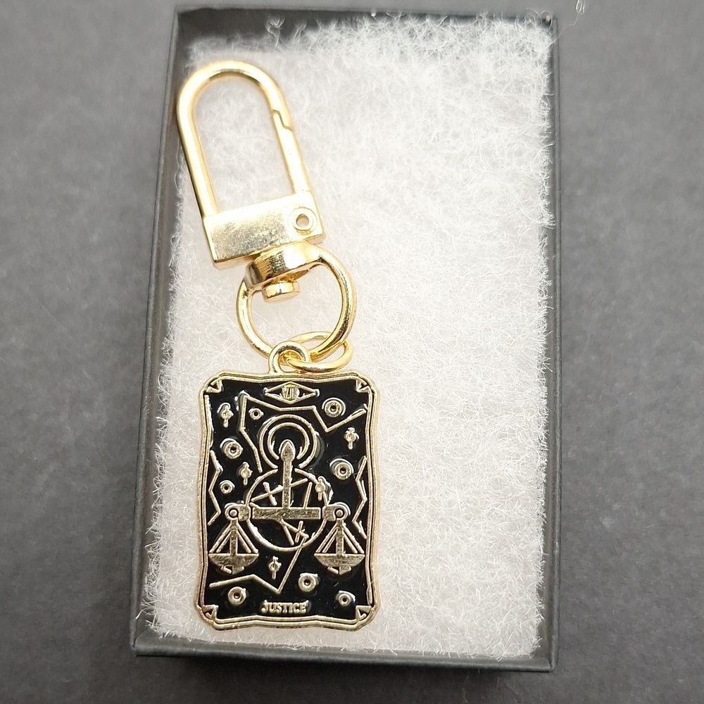 Justice tarot card keychain charm